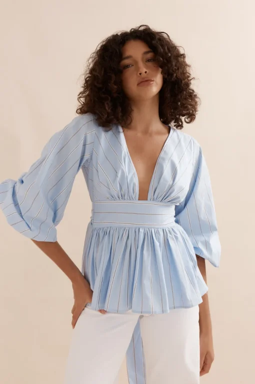 Belle Blouse Blue Stripe
