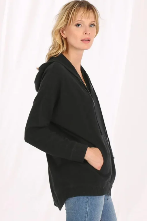 Cashmere Oversized Zip Hoodie Black