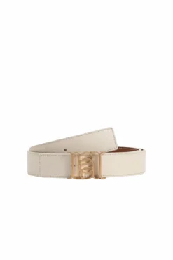 Double-Sided Pebble Leather Belt White/Tan/Gold