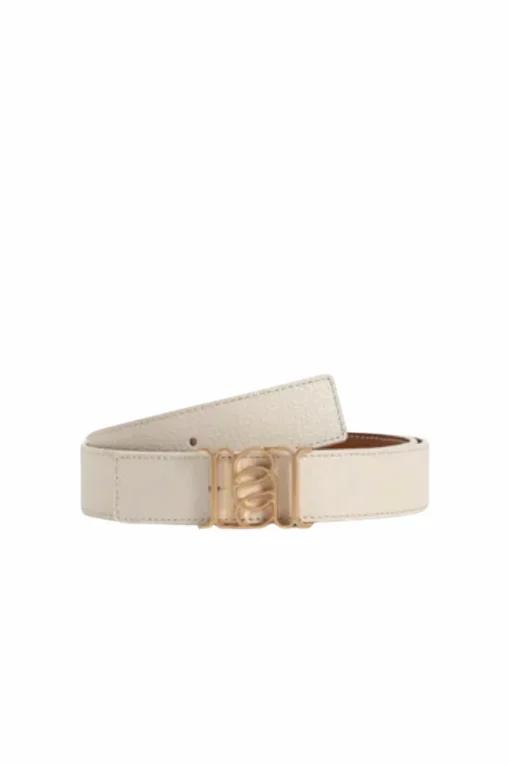 Double-Sided Pebble Leather Belt White/Tan/Gold