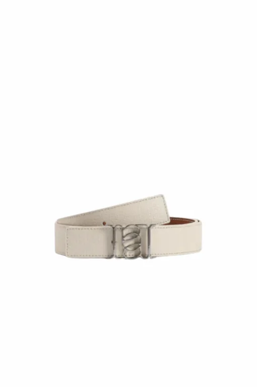 Double-Sided Pebble Leather Belt White/Tan/Silver