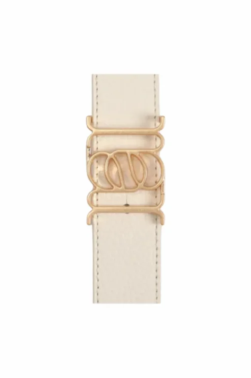 Double-Sided Pebble Leather Belt White/Tan/Gold