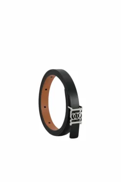 Double-Sided Slim Leather Belt Black/Tan/Silver