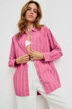 Elsa Shirt Hibiscus White Stripe