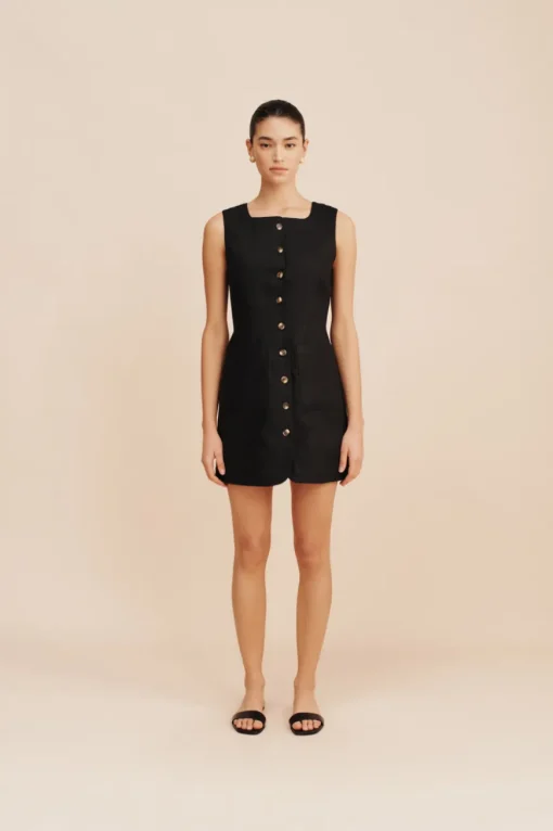 Emma Button Down Mini Dress Black