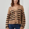 Geneva Cardigan Camel Black Stripe