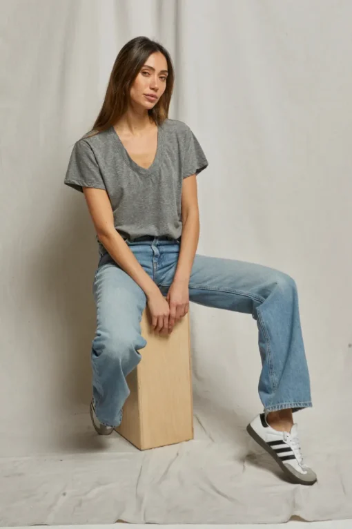 Hendrix Cotton Boxy V Neck Tee Heather Grey