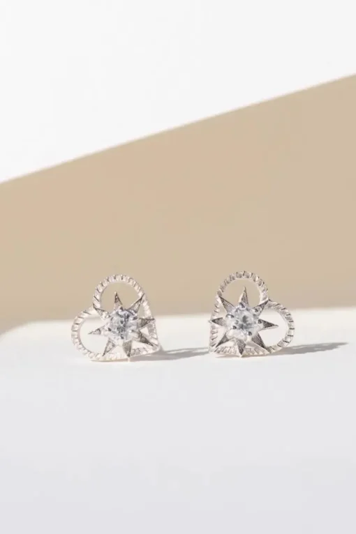 Kind Heart Earrings Silver - White Zircon