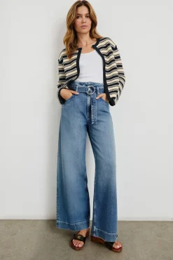 Nelly Cardigan Navy Oat Stripe