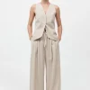 Pinstripe Wool Drawstring Pants Latte