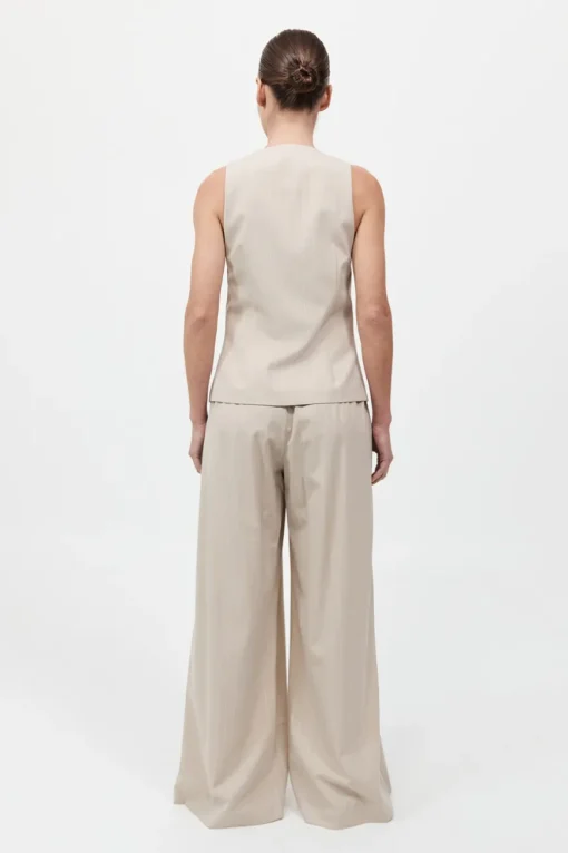 Pinstripe Wool Drawstring Pants Latte