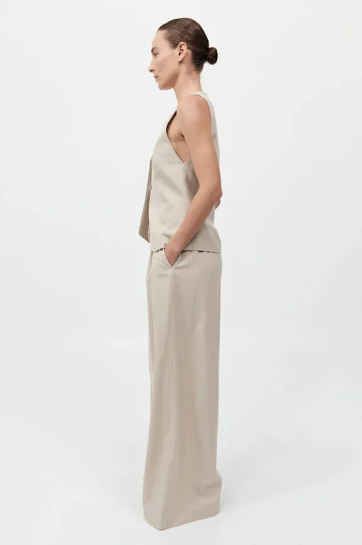 Pinstripe Wool Drawstring Pants Latte
