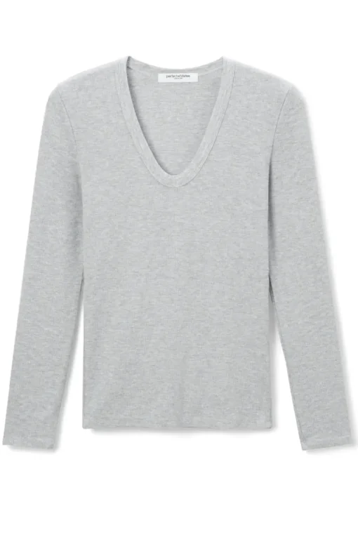 Robyn U Neck Rib Long Sleeve Heather Grey
