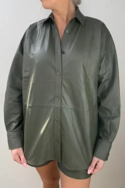 Ryley Leather Shirt Army Green