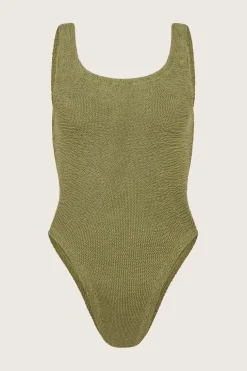 Square Neck Swim Metallic Moss