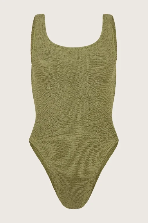 Square Neck Swim Metallic Moss